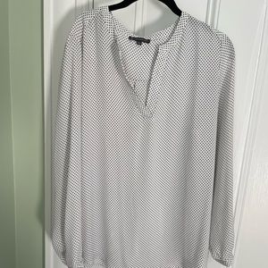 White & black polka dot v-neck blouse